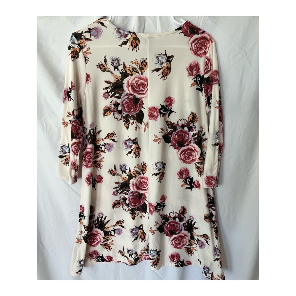 Rue 21 Cream Floral Dress Pink Roses Cut out neckline Buttery Soft Large - Picture 2 of 7
